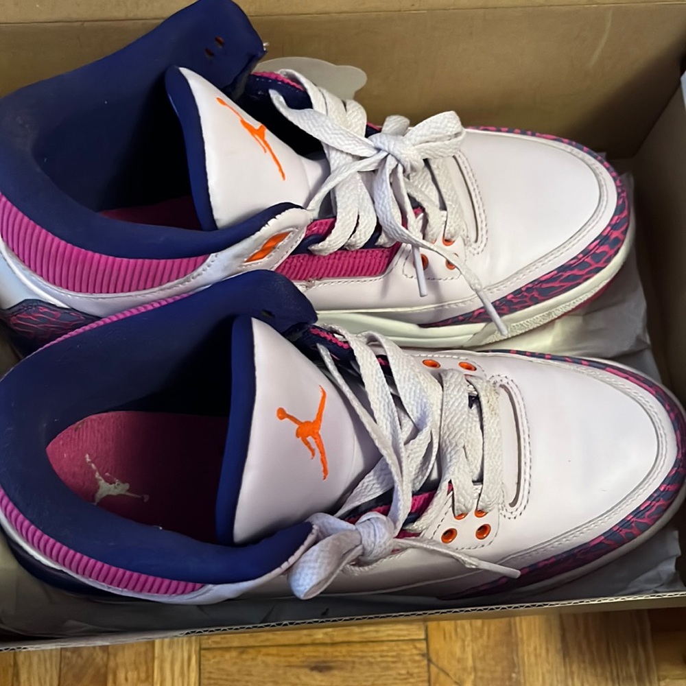White orange pink n purple Jordan 3
